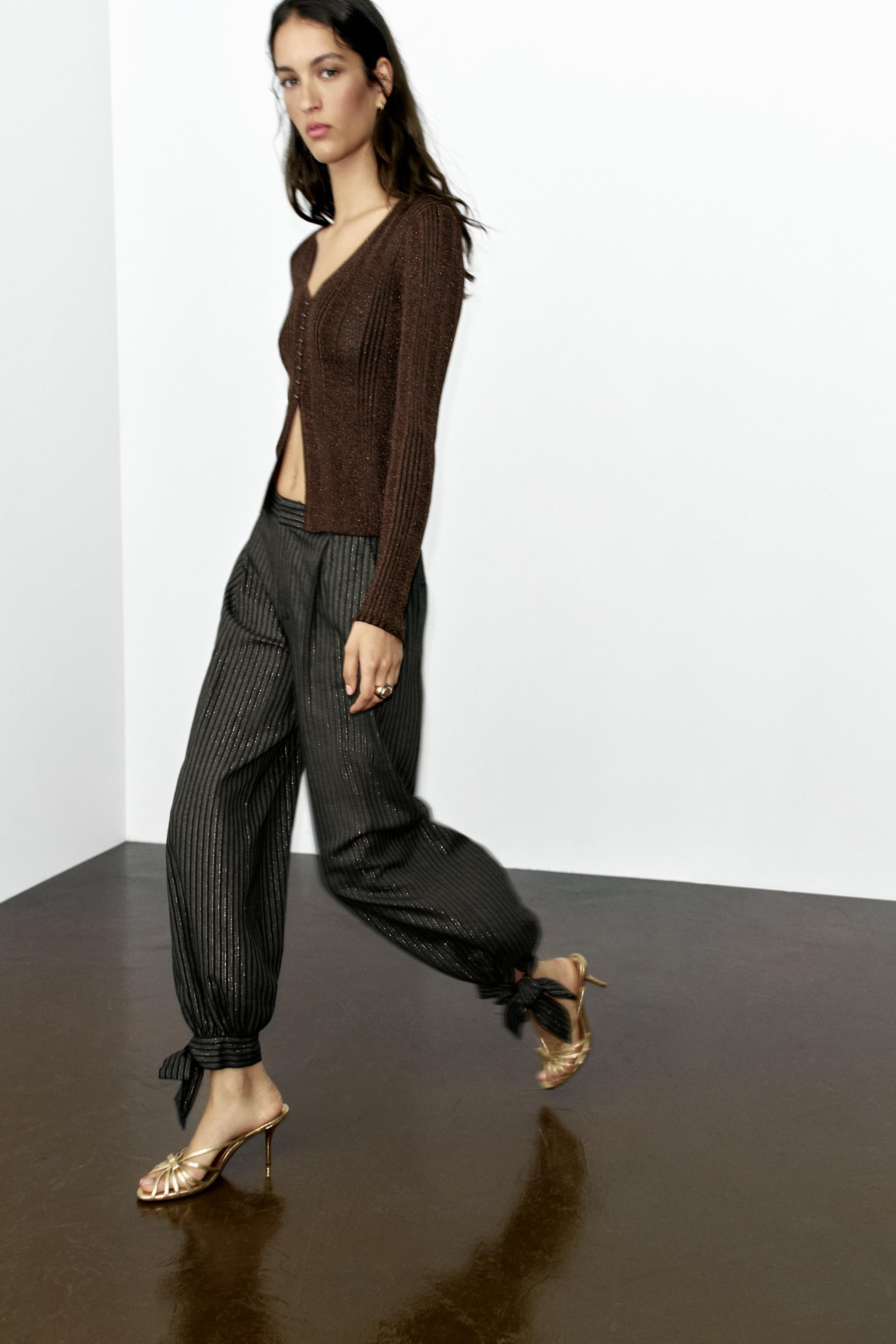 METALLIC THREAD TIE BLOWOUT PANTS